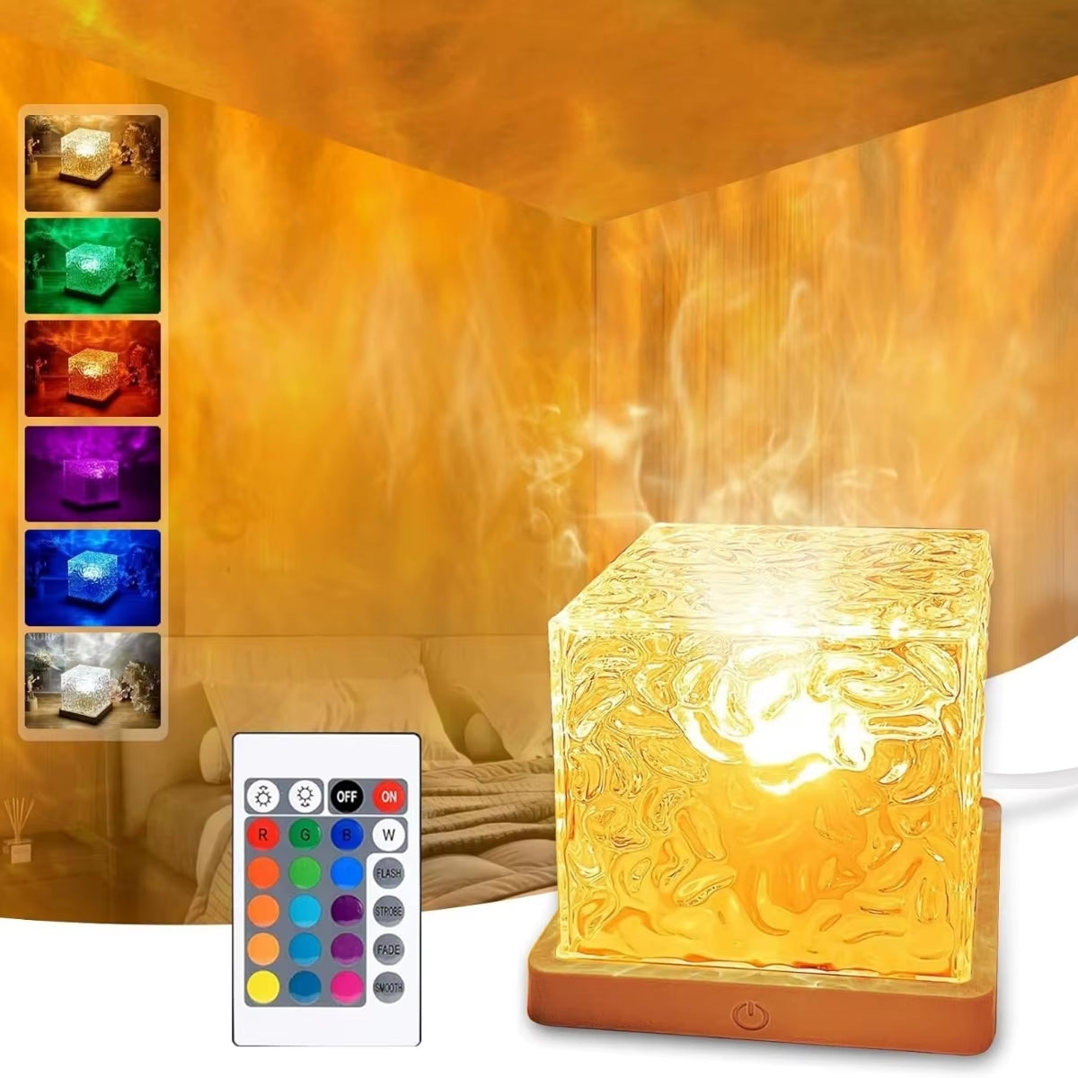 Water Ripple Night Light – 16-Color RGB Rotating Projector Lamp for Bedroom & Living Room