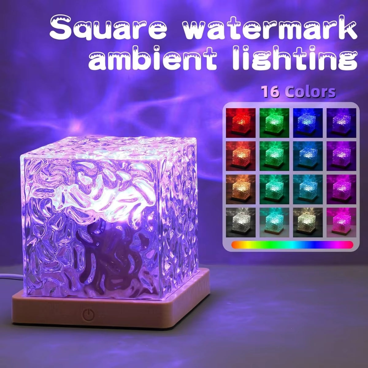 Water Ripple Night Light – 16-Color RGB Rotating Projector Lamp for Bedroom & Living Room