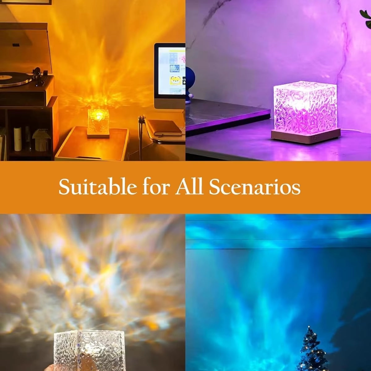 Water Ripple Night Light – 16-Color RGB Rotating Projector Lamp for Bedroom & Living Room